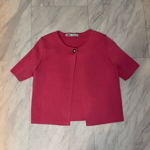 Hot pink ZARA single button cardigan